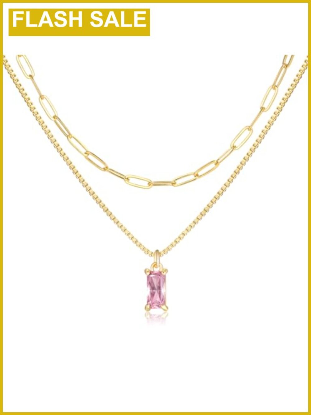 2 Pc 14K Gold Pendant Necklaces Women Birthstone Charm Dainty Jewelry Set